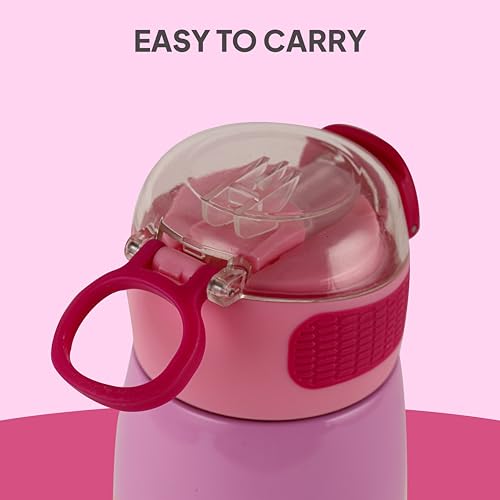Image of Cello Kidzbee Flare 450 Insulated Stainless Steel Sipper Water Bottle 444 ml, Light Pink | Mickey Minnie Cartoon Design Hot & Cold Bottle | Vacuum Insulated Leakproof Easy to Carry Bottle for Kids