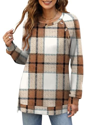 Image of Bofell Long Sleeve Shirts for Women Lightweight Button Decor Tunic Tops Side Split