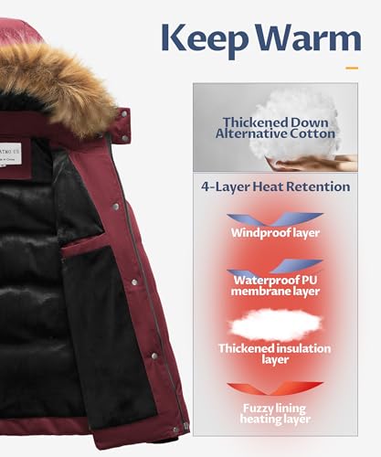 CREATMO US Women's Winter Jacket Warm Thicken Quilted Puffy Jackets Waterproof Snow Coat with Removable Hood3