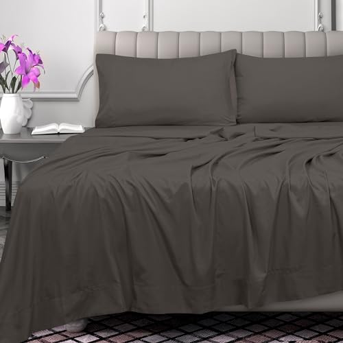 Image of Royale Linens 300 Thread Count 100% Long Staple Combed Cotton Flat Sheet - Super Soft - Top Sheets - Twin Flat Sheet Sold Separately - Breathable, Cool & Crisp Percale Sheets Only (Twin, Grey)