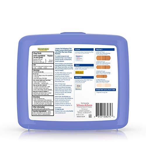 Johnson & Johnson Brand Safe Travels Portable First Aid Kit for Minor Wound Care with Assorted Adhesive Bandages, Ideal for Travel, Car & On-the-Go, 70 pieces
