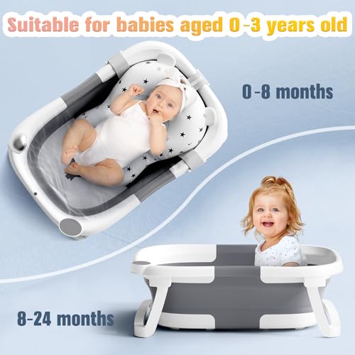 Rabb 1St Baby Bath Tub Foldable,Portable Bath Newborn To Toddler With Non-Slip Mat,Drain Hole,No Thermometer,Grey - 4