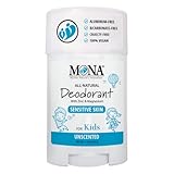 MONA UNSCENTED 100% Natural Deodorant for Kids, Preteens & Teens | Hypoallergenic & Vegan | No Baking Soda, Synthetic Scents or Aluminum | Safe for Kids with Sensitive Skin | (UNSCENTED 1.76 Oz)