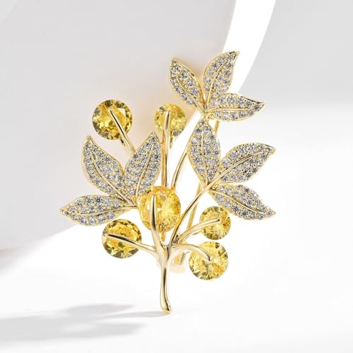 Image of Rhinestone Leaf Brooch Pins - Crystal & Gold-plated Lapel Pin Jewelry for Women - Birthday Gift for Wife or Friends