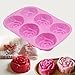BAKER DEPOT Silicone Mold for Handmade Soap Cake Jelly Pudding Chocolate 6 Cavity Rose Flower Design, Set of 2 Pink