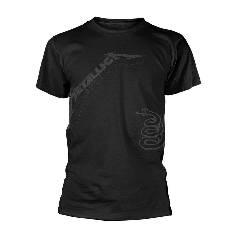 Metallica Black Album Artwork Tonal Crew Neck Short-Sleeved Cotton T-Shirt XXL