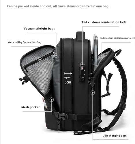 Vaultbag Backpack, Vaultbag Original Travel Backpack 40L Under Seat, Large-Capacity Expandable & Waterproof, for Travel (Black)4