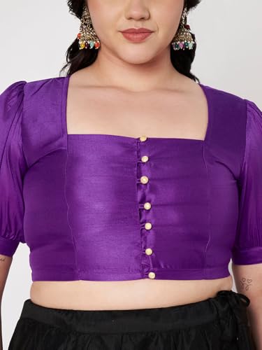 Image of studio rasa Women's Plus Size Silk Blend Button Down Crop Top for Wedding Festive Party