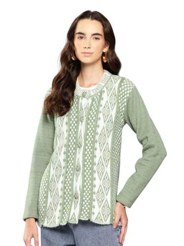Image of Aarika Womens Winter Wear Maroon Colour Geometric Woolen Cardigan