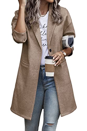 PRETTYGARDEN Women's 2024 Plaid Shacket Jacket Casual Button Wool Blend Winter Tartan Trench Coat With Pockets (Solid Camel,Small)