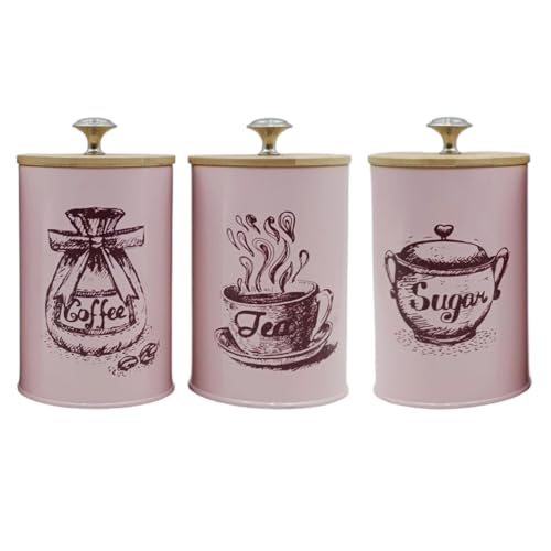 XAGMODSHN Elegador Accesorio Portátil Recipientes Cocina Hierro para Almacenamiento Encimera Café Y Azúcar con Tapas Madera A Prueba Polvo