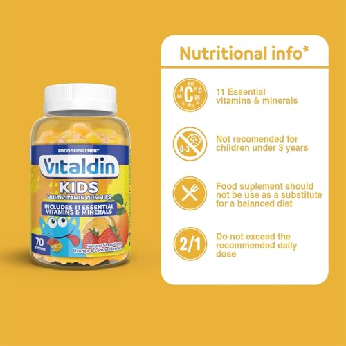 VITALDIN Multivitaminas Kids gummies - Complemento Alimenticio para Niños con 11 Vitaminas & Minerales - 70 gominolas (suministro para 1 mes); sabor a Frutas - Vitalidad & Inmunidad - Sin Gluten 140 g - imagen 6