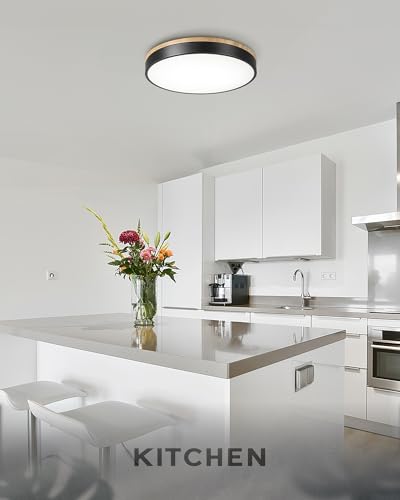 Image of Ken & Ricky 16 inch Modern Flush Mount Ceiling Light,Light Wood and Black,1PK