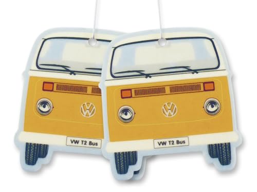 BRISA VW Collection Volkswagen Air Freshener, Room Freshener, Deodorizer for Cars T2 Bus Campervan Motif (Vanilla/Orange/Set of 2)