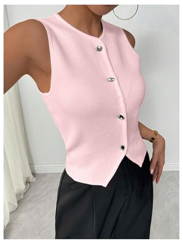SHENHE Women's Sleeveless Sweater Vest Knit Crew Neck Button Casual Spring Summer Waistcoat Cardigan4