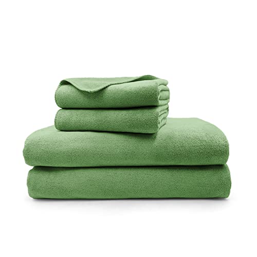 Image of Sassoon Venir Microfiber 4 Piece Towel Set 450 GSM (Green Color) Ultra Soft Material, Towel for Daily use