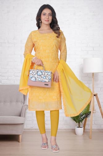 Image of Women's Printed Kurti with Georgette Dupatta, Full Inner Lining, Lightweight Ethnic Set