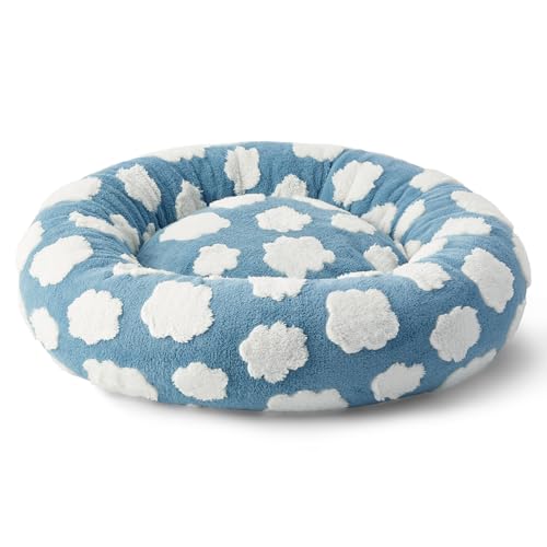 Image of LE SURE Shown on TV Donut Dog Bed Medium Size Dog - Round Cat Beds Indoor as Bed Gift for Calming with Washable Cover, Cute Home Decor Bed with Jacquard Shaggy Plush & Anti Slip Bottom, 30 Inch, Blue