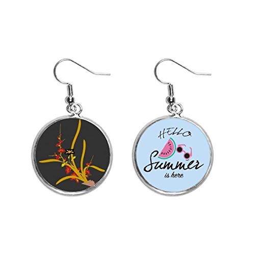 Pendientes de sandía con pintura de flor japonesa para el lóbulo en verano