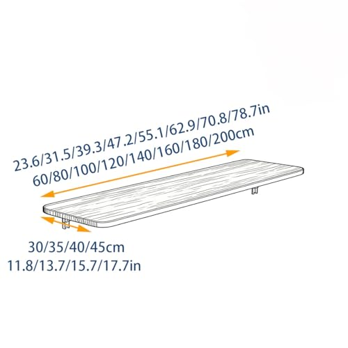 Poste de travail flottant bois massif table murale rabattable 180cm