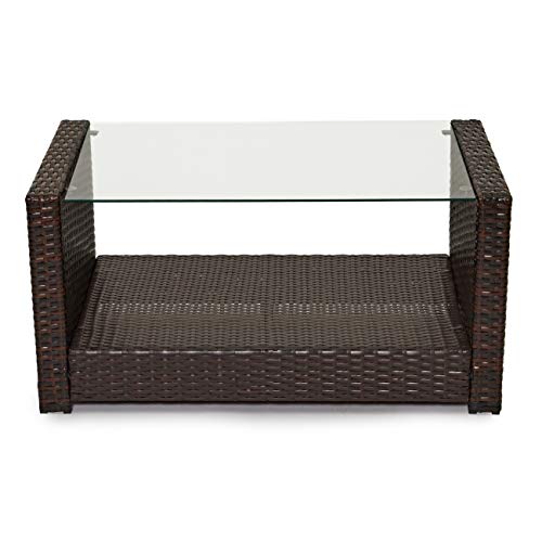 EVRE Brown 4 Seater Rattan Garden Conservatory Patio Furniture Sofa Armchair Roma Set with Glass Top Coffee Table Wicker Weave Sofa and Cushions EVRE Brown 4 Seater Rattan Garden Conservatory Patio Furniture Sofa Armchair Roma Set with Glass Top Coffee Table Wicker Weave Sofa and Cushions