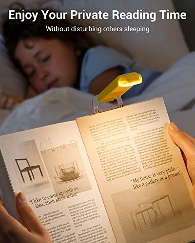 Image of DEWENWILS Rechargeable Book Light for Reading in Bed, Warm White, Brightness Adjustable for Eye Care, LED Clip on Book Lights for Kids, Portable Bookmark Light, Yellow