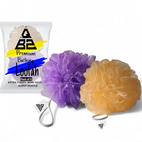 Image of QBZ Large Bath Loofah Sponge Scrubber Exfoliator for High Lather Cleansing (YELLOW & PURPLE, 1 Count (Pack of 2))