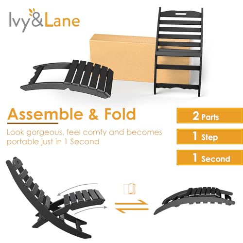IVYLANE-Portable-Xavier-Chairs-Set-of-2-Folding-Adirondack-Chair-Wave-HDPE-Plastic-Black-All-Weather-Resistant-for-Outdoor-Fire-Pit-Patio-Lawn-Beach-Poolside