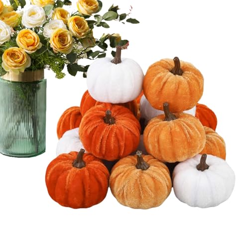 Yuemeuy Calabaza De Terciopelo Decoración Halloween,16 Piezas Decoración Calabaza - para Cocina Jardín Ventana Entrada Interior Exterior