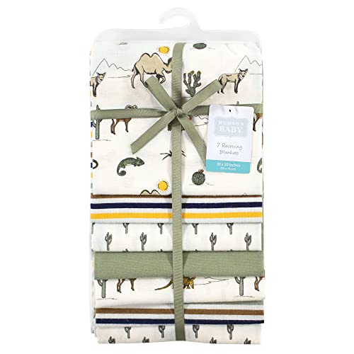 Image of Little Treasure Hudson Baby Cotton Poly Flannel Receiving Blankets Multipack, Green Desert Animals, 30x30 inches