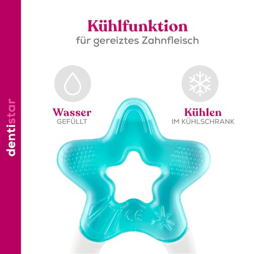 dentistar Kühlbeißring 2er-Set – Beißring Baby ab 3 Monate – Kühlende Zahnungshilfe und Beißspielzeug für Babys und Kleinkinder - BPA frei - Türkis