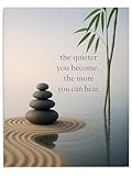 AMERICAN LUXURY GIFTS The Quieter You Become Inspirational Quote Minimalist Zen Stacked Stones Bamboo Wall Art for Meditation Yoga Studio Office Home Decor 11x14 Unframed Print