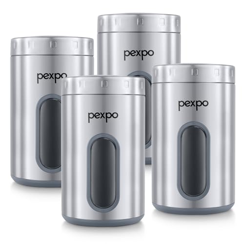 Image of Go24 pexpo Freshmate Stainless Steel Container 2000ml (Set of 4) | Transparent Kitchen Storage Container | Airtight | Multipurpose | Jar for Dry Fruits, Dal, Snacks, Tea, Coffee, Sugar - Matte Finish