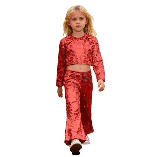 Sequins scintillants filles ensemble deux pièces extensible pantalon évasé ajustable