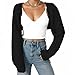 Fuimsul Women Open Front Ribbed Knit Crop Bolero Drop Shoulder Long Sleeve Solid Loose Fit Knitted Crop Cardigan Shrug Black