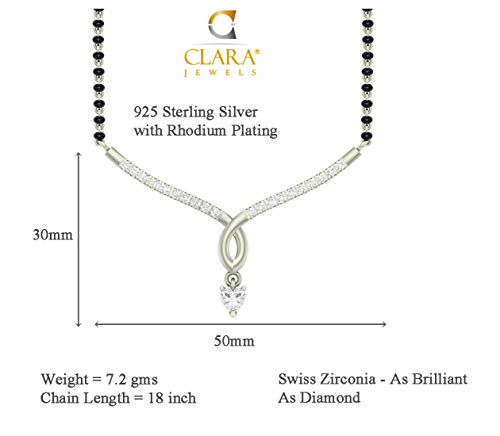 Image of Clara 925 Sterling Silver Mila Mangalsutra Earring Chain Jewellery Set | Rhodium Plated | Swiss Zirconia | Gift for Wife