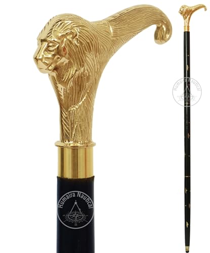 Humaira Nautical Solid Brass Lion Head Handle Wooden Walking Stick Cane Vintage Designer Handmade