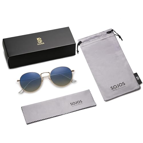 Image of SOJOS Small Round Polarized Sunglasses for Women Men Classic Vintage Shades | Lightweight Stainless Steel Frame UV400 Sun Protection Adjustable Nose Pads SJ1014