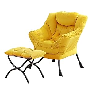 Tiita Lazy Chair with Ottoman, Modern Large Accent Lounge Armchair, Comfy Leisure Sofa Reading Chair with Footrest for Bedroom, Living Room, Dorm Rooms, Garden and Courtyard, Velvet Yellow