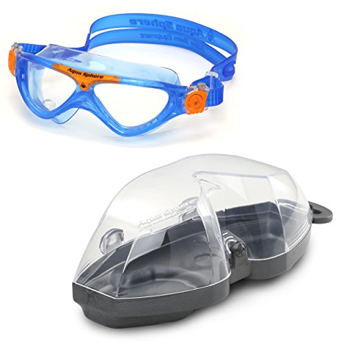 ÓCULOS DE NATAÇÃO AQUA SPHERE MODELO VISTA JR AZUL/LARANJA - LENTE TRANSPARENTE