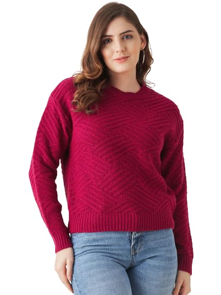 Image of Modeve Self Design Round Neck Casual Women Crop Top Sweater||Winterwear||