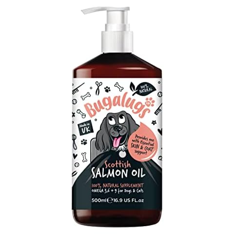 Bugalugs Scottish Salmon Oil For Dogs & Cats, Dog Supplement Supports Dog Skin And Coat, Dog Itchy Skin & A Moulting Dog, Omega 3 Fish Oil Perfect For Dog Grooming & Dog Food (Salmon, 500ml) Cover