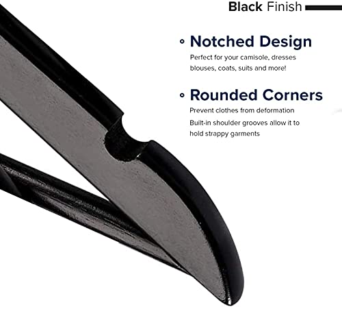 Image of WHISKET - Premium Wooden Clothes Hangers | 360 Chrome Swivel Hook | Non-Slip Notches for Shirts, Dresses & Coats | Space Saving Wardrobe Organizer.(Black) [Pack of 60]
