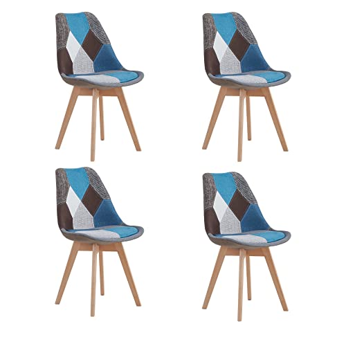 Benyled Juego De 4 Sillas De Comedor Con Diseño De Retazos Con Asiento Tapizado Y Patas De Madera, Ideal Para Comedor, Sala De Estar, Dormitorio Benyled Juego De 4 Sillas De Comedor Con Diseño De Retazos Con Asiento Tapizado Y Patas De Madera, Ideal Para Comedor, Sala De Estar, Dormitorio