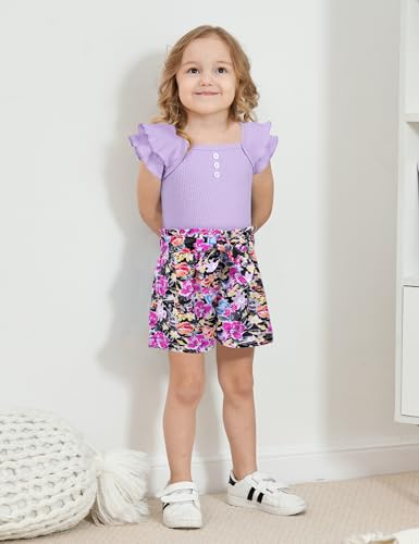 Image of Gaupafmb Toddler Girls Clothes Ruffle Short Sleeve Tops and Shorts Set with Headband 3PCs Outfits