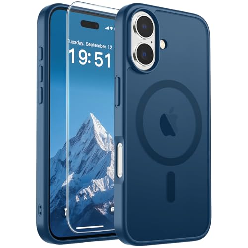 Image of SUPFINE Magnetic for iPhone 17 Case (Compatible with MagSafe)(Military Grade Drop Protection) Translucent Matte Shockproof with Anti-Fingerprint Phone Cover 2025,Deep Blue