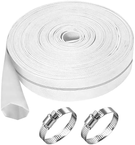 Manguera Plana, 32 mm x 20 m Manguera de Tela con 2 Clips, para Bombas Sumergibles, Bombas de Agua Sucia, Estanque de Drenaje, Riego de Jardin