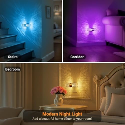 Image of JandCase Night Lights Plug into Wall,2 Pack Color Changing Night Light for Kids, 3000K+RGB LED Nightlight with Dusk to Dawn Sensor, 10 /50 /100LM Adjustable Brightness for Rooms Decor