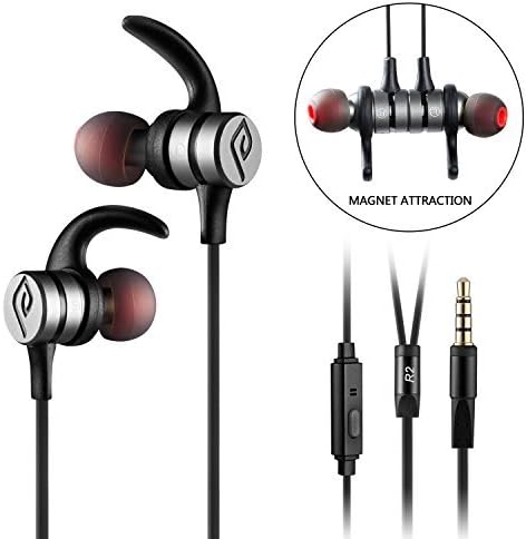 Parasom Wired Earphones, R2 Magnet Attraction Sport In-Ear Earbuds Heaphones Earphones with Mic Stereo Bass & Phone and Track Control (Black)