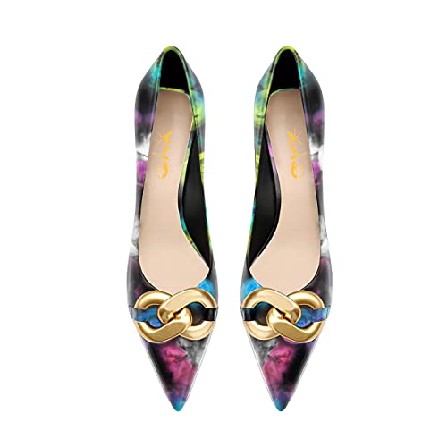 XYD Low Heel Closed Pointed Toe Pumps with Metal Chain Solid Golden Heeled Shoes for Women Slip On Professional Lady Formal4